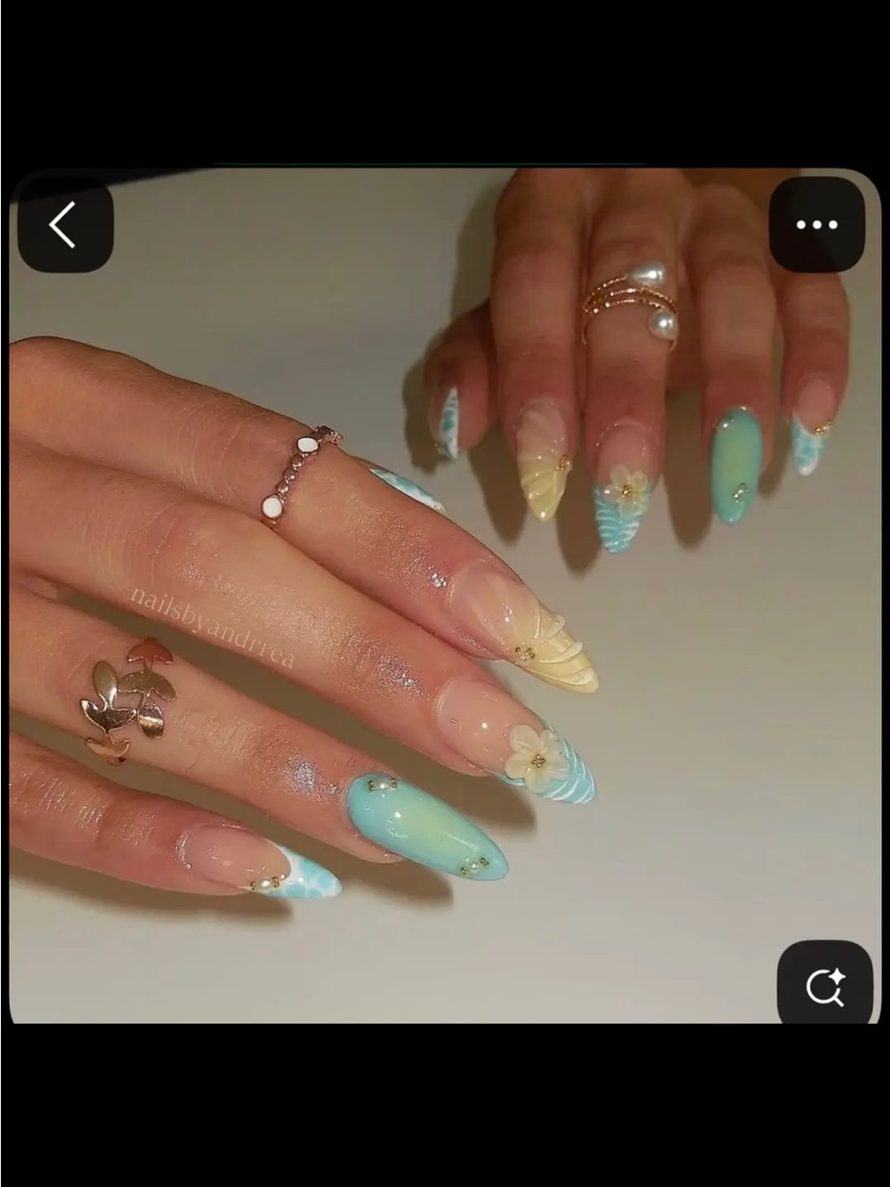 Stylish Aqua & Cream Floral Stiletto Nail Art